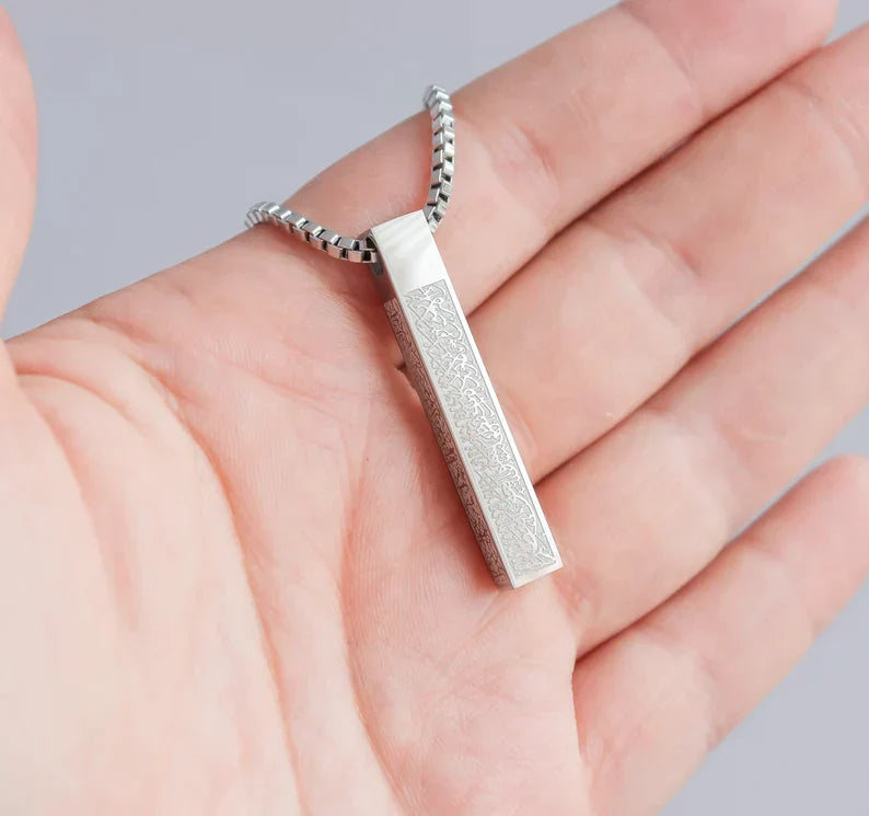 Stainless Steel Cube Pendant with Islamic Ayatul Kursi